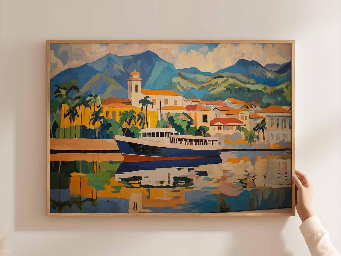 Cebu Harbor Ferry Church Reflections Mountain Water Art Poster