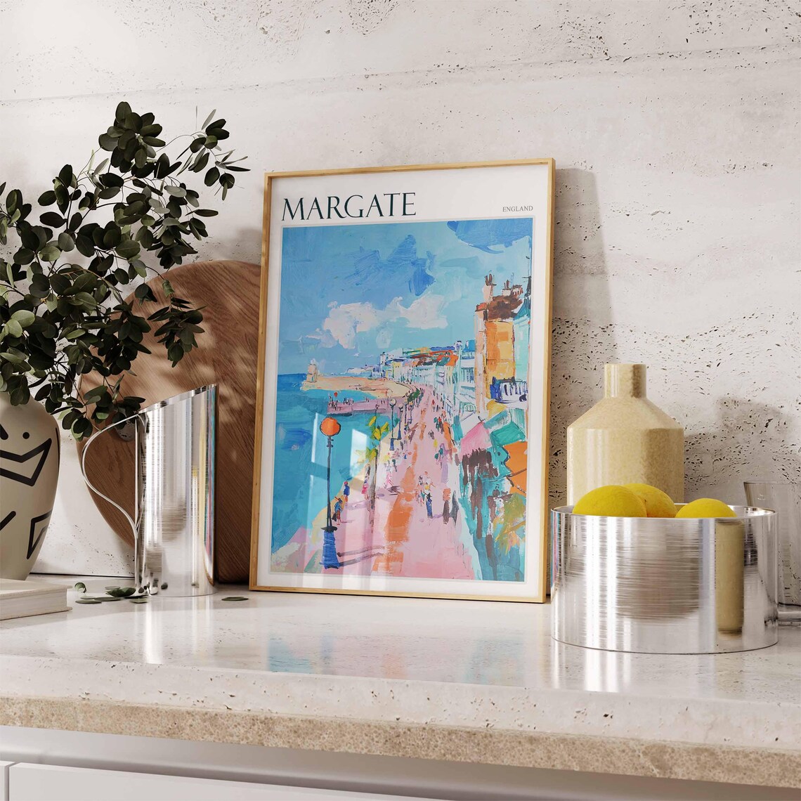 Margate England Pink Promenade Lampposts Pier Turquoise Sea Poster - Image 2