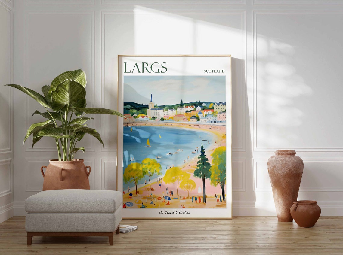 Largs Scotland Seaside Beach Sailboats Sunny Colorful Art Poster - Image 3