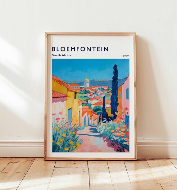 Bloemfontein South Africa 1989 Sunlit Street Dome Watercolor Travel Poster