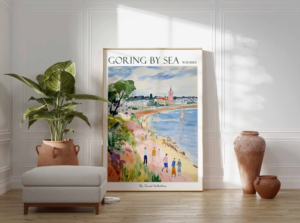 Goring By Sea Poster Goring By Sea Travel Print West Sussex Travel Poster British Decor Tropical Decor Sea Print Goring By Sea Gift - Image 3