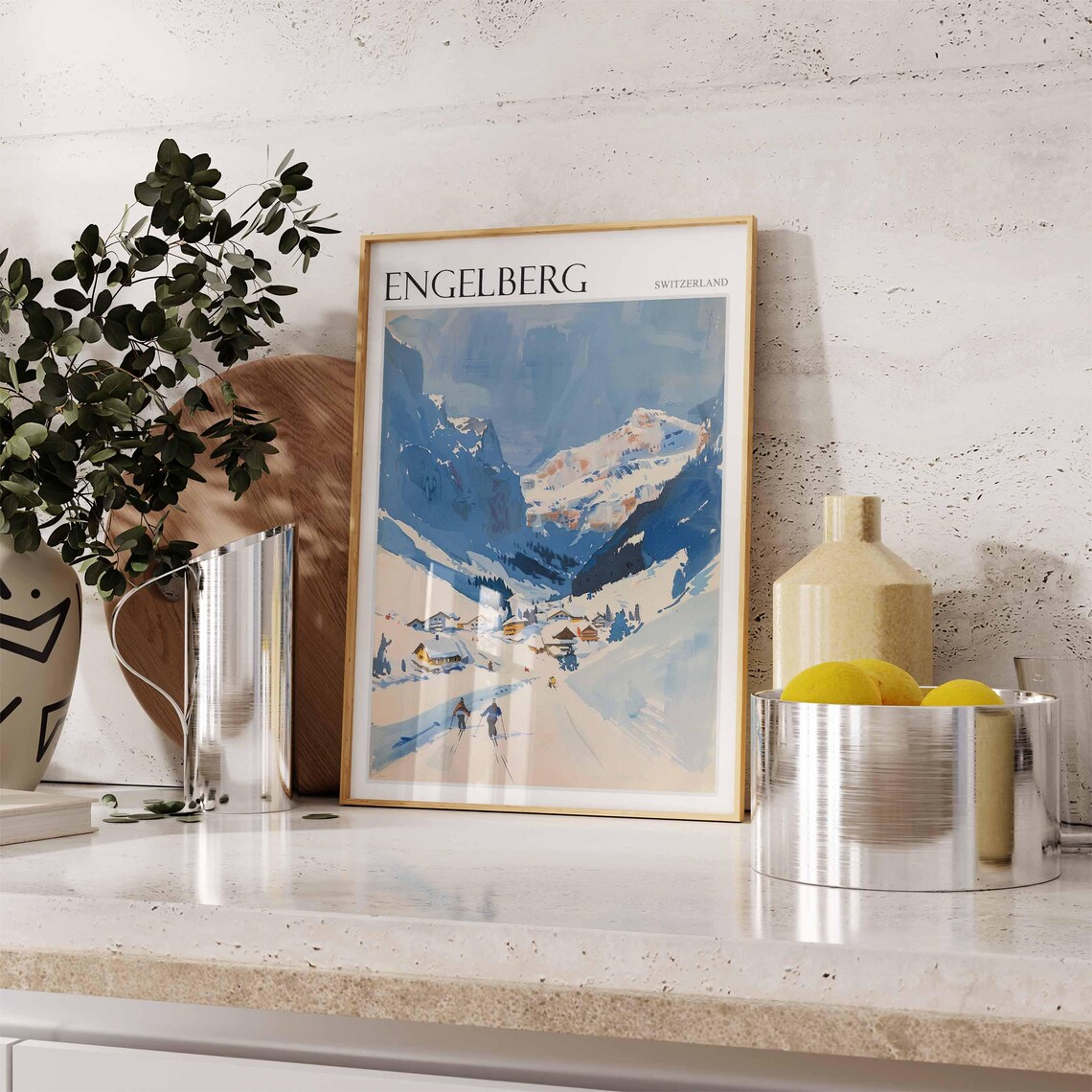 Engelberg Switzerland Valley Skiers Scenic Cross Country Winter Poster - Image 2