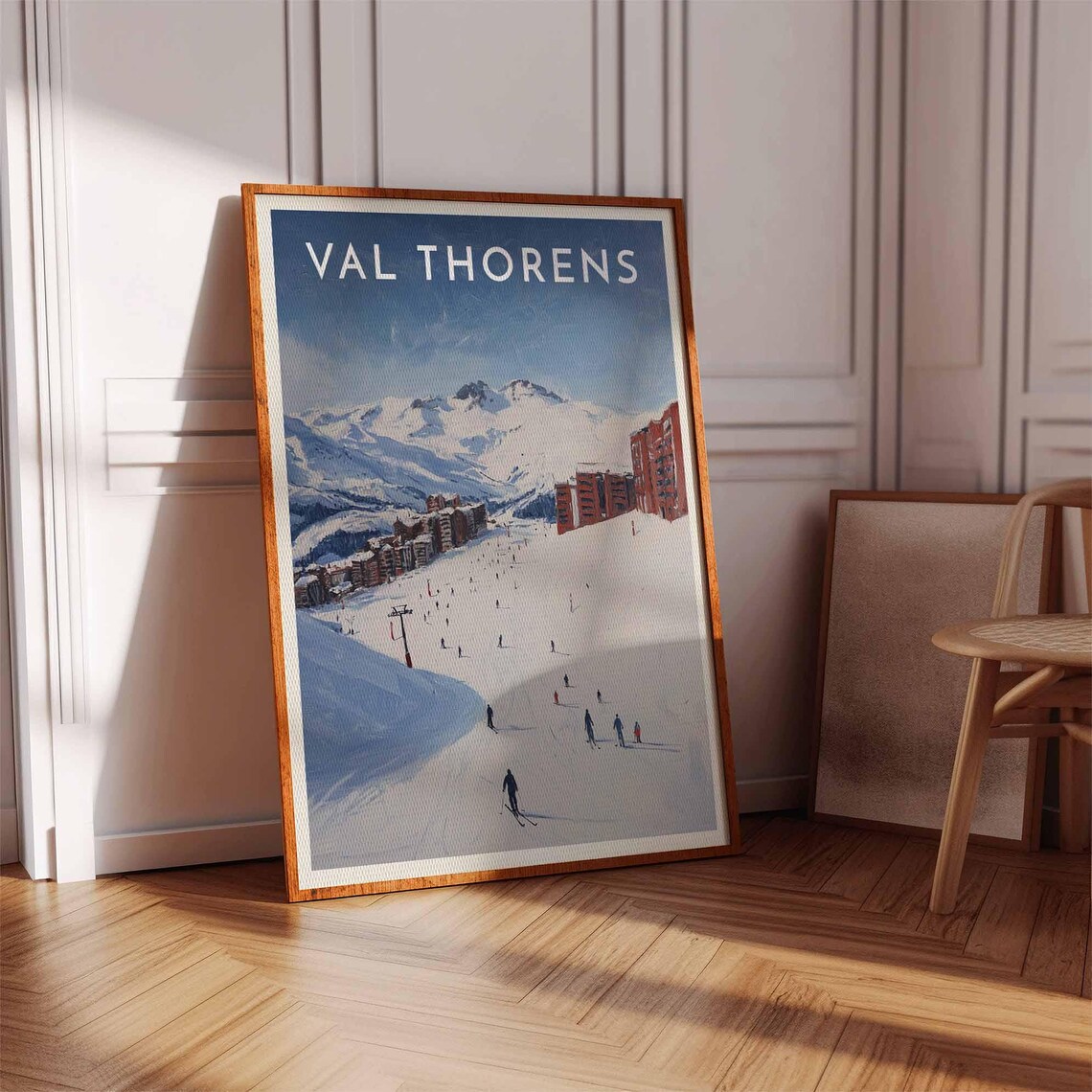 Val Thorens France Wide Open Slope Skiers White Mountain Poster - Image 3