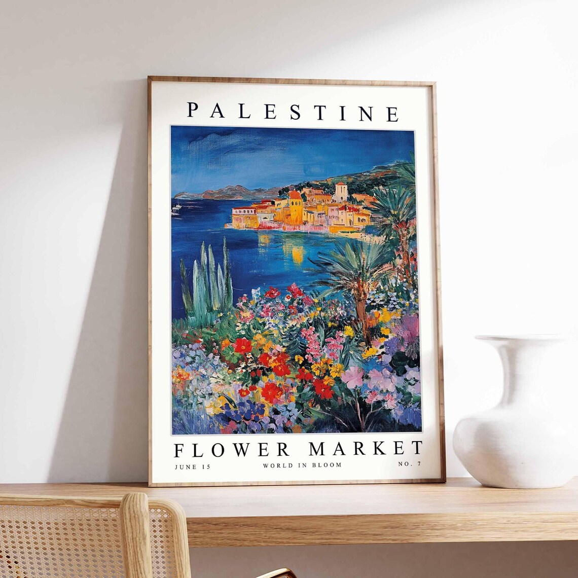 Palestine Flower Market Coastal Town Dusk Palm Garden Poster