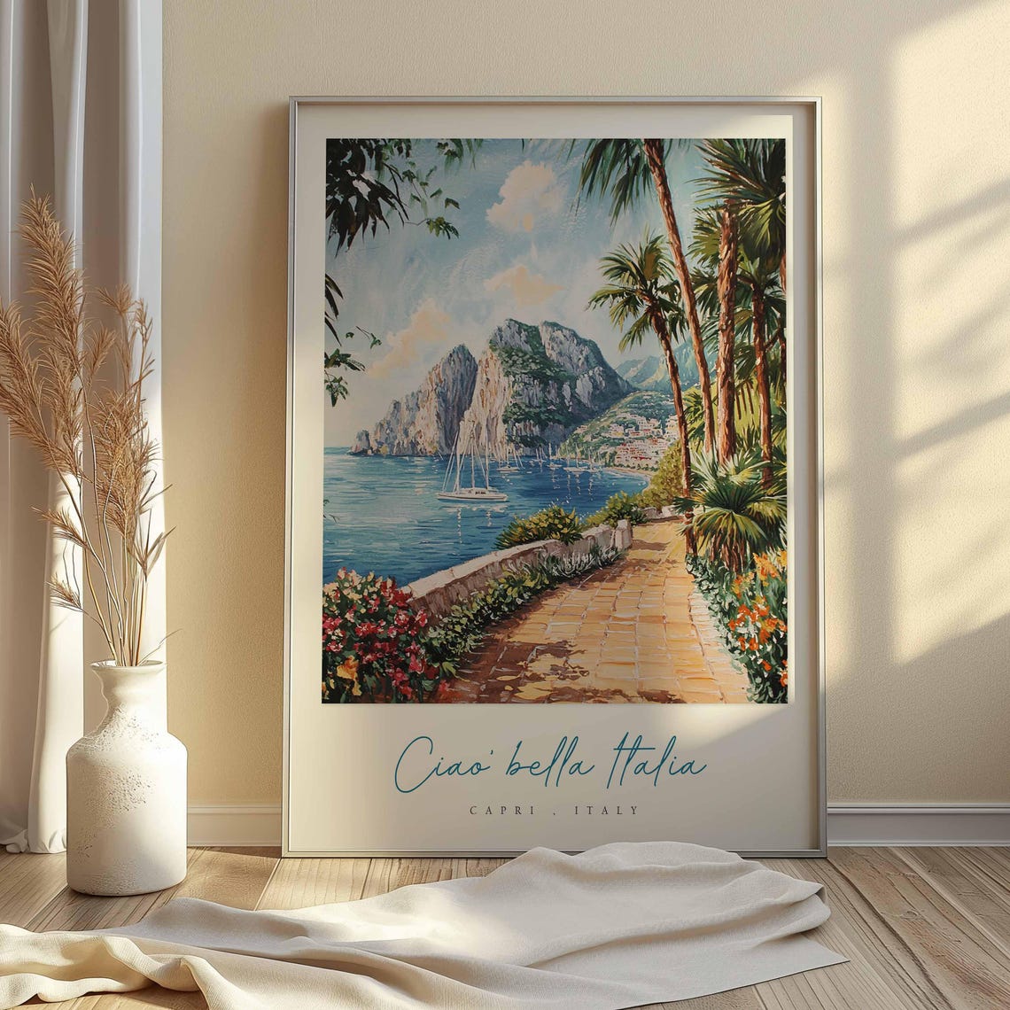 Ciao Bella Italia Capri Italy Palm Path Sea Cliff View Poster - Image 2
