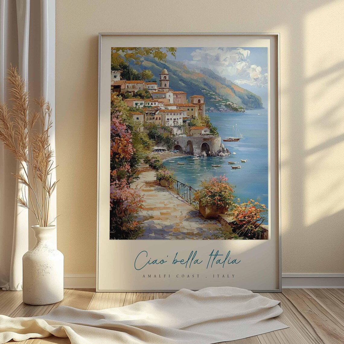 Ciao Bella Italia Amalfi Coast Flower Path Seaside Travel Poster - Image 2