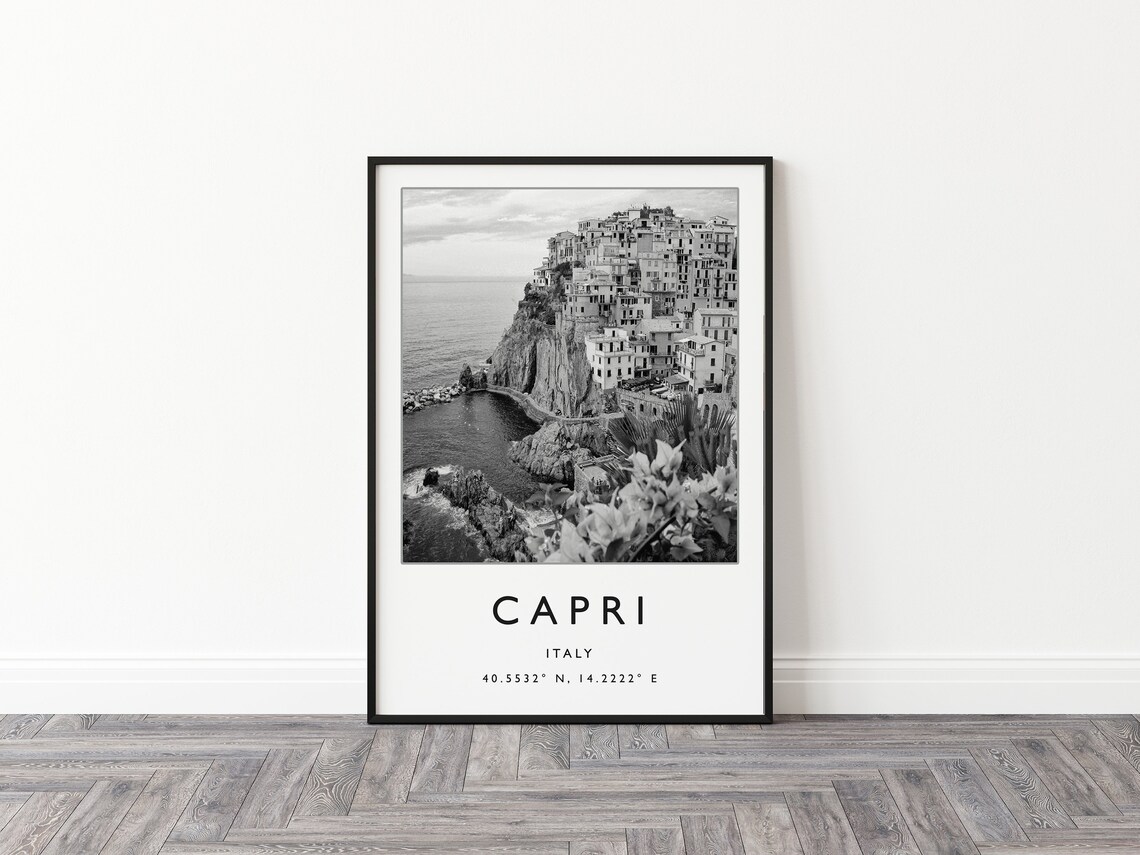 Capri Travel Poster, Black And White Italy Coast - Image 3