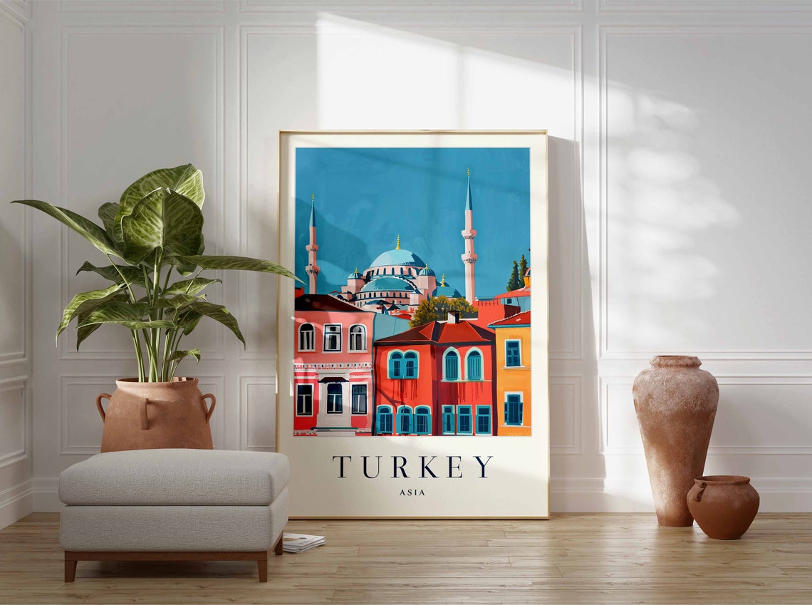 Turkey Grand Mosque Domes Minarets Colorful City Houses Poster - Image 3