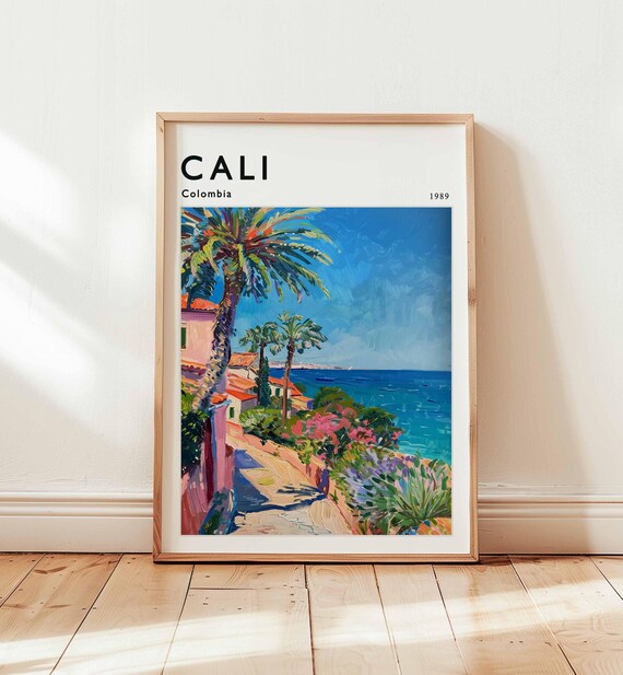 Cali Colombia 1989 Palm Lined Path To Turquoise Sea Coast Poster