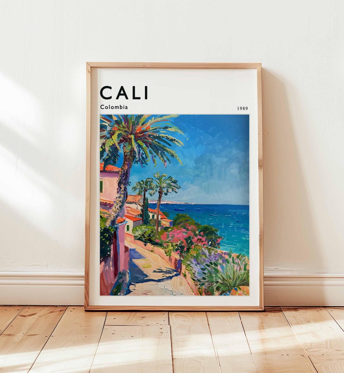 Cali Colombia 1989 Palm Lined Path To Turquoise Sea Coast Poster