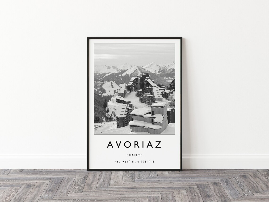 Avoriaz France Black White Photo Ski Resort Coordinates Poster - Image 2