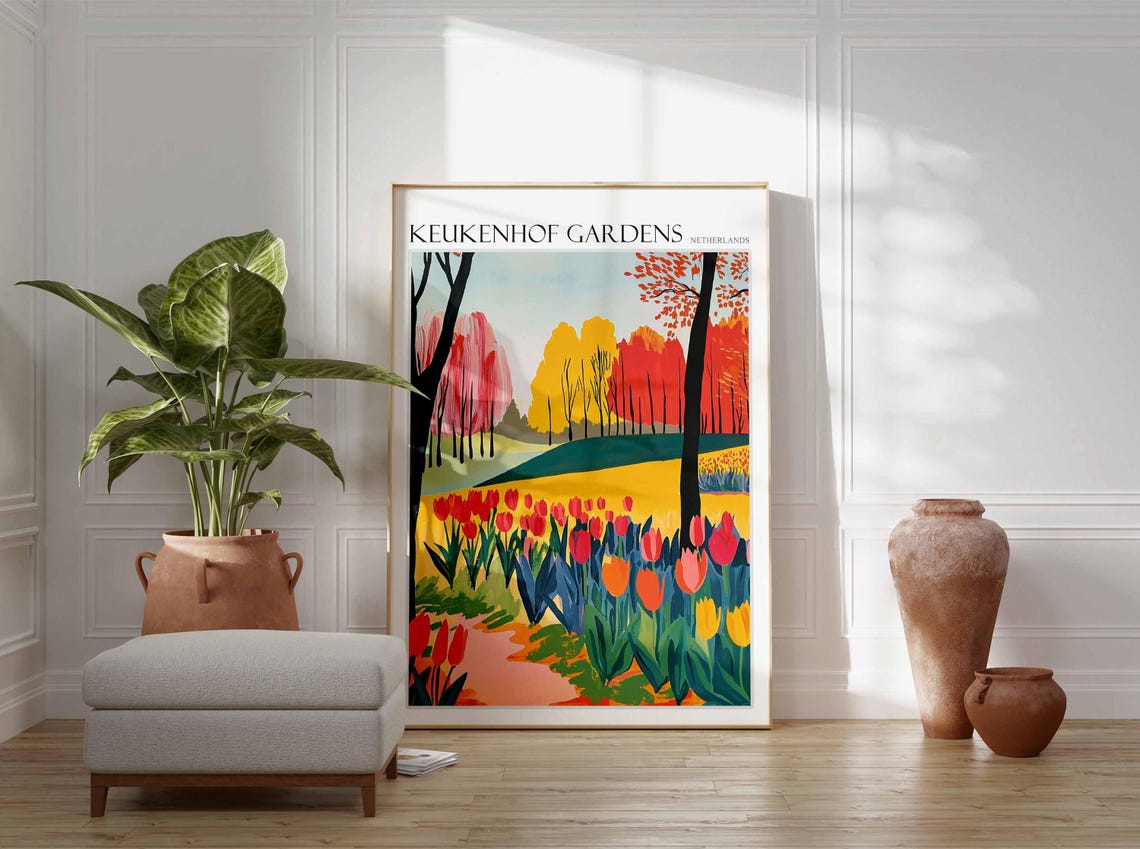 Keukenhof Gardens Poster Keukenhof Gardens Travel Print Netherlands Travel Poster Botanical Decor European Travel Print - Image 2