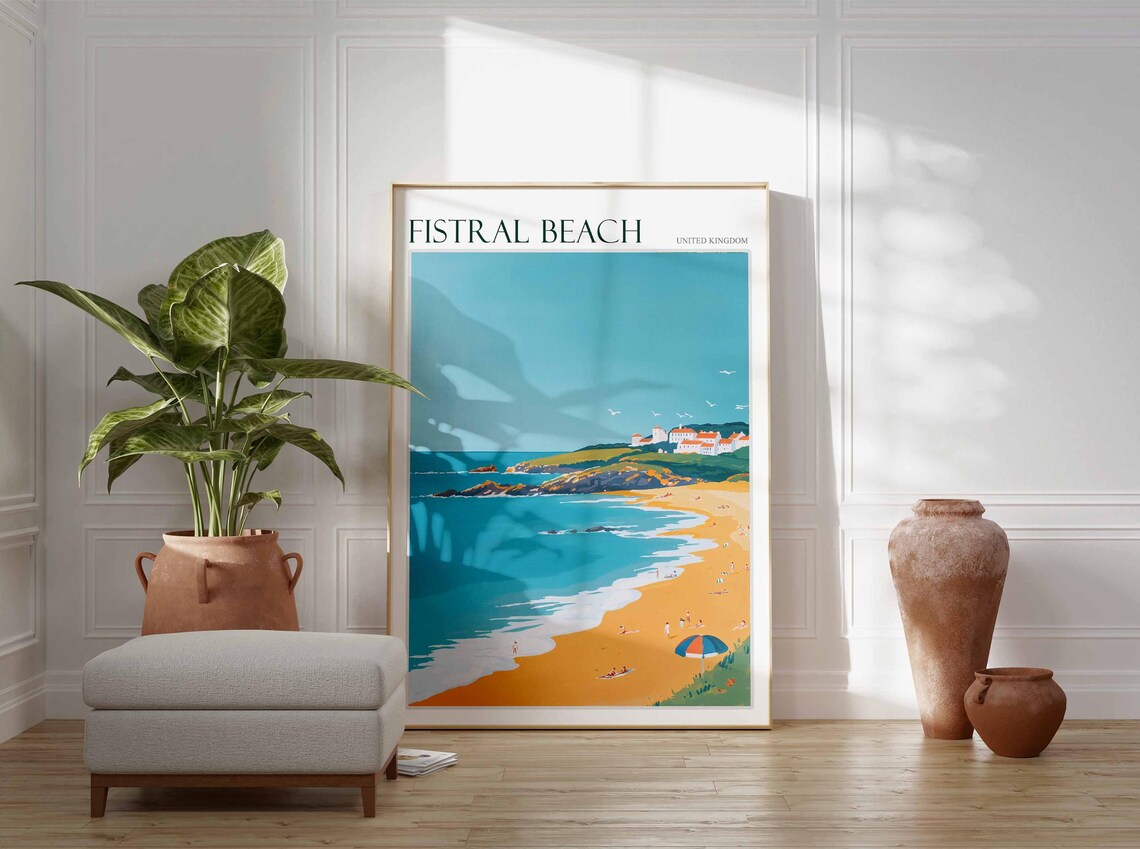 Fistral Beach United Kingdom Bay Beach People Flat Style Poster - Image 3