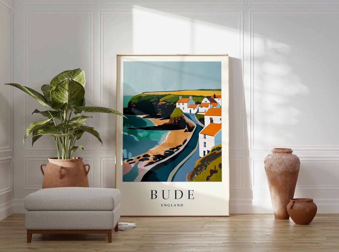 Bude England Seaside Village Houses Coastal View Travel Poster - Image 3