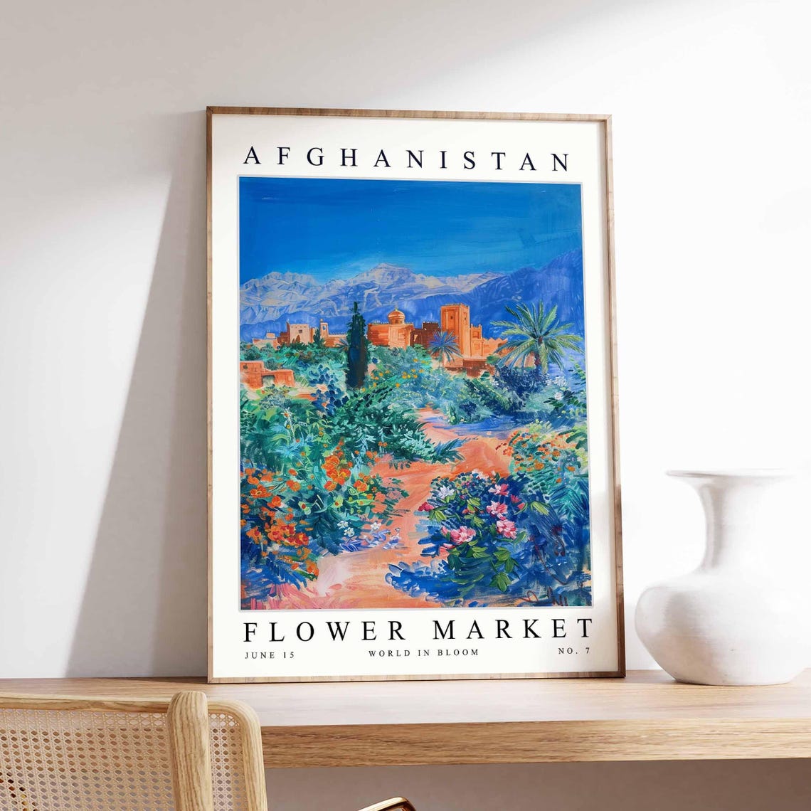 Afghanistan Kasbah Garden Orange Path Sunny Mountain Bloom Poster
