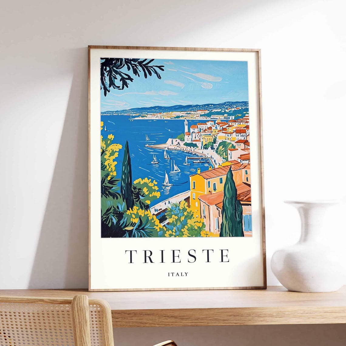Trieste Italy Sailboat Coast Cypress Bay Adriatic Scenic Poster