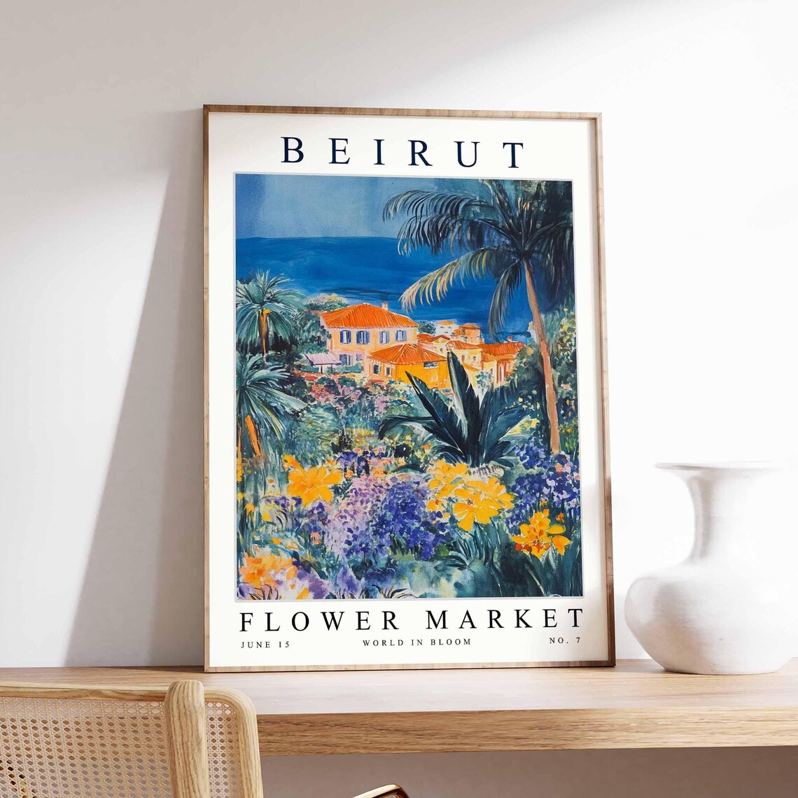 Beirut Flower Market Watercolor Hillside Villa Wildflower Poster No 7