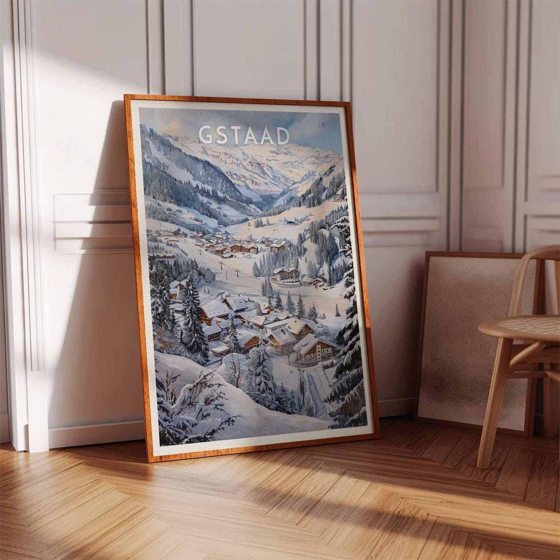 Gstaad Swiss Alpine Snowy Winter Valley Village Forest Poster - Image 2