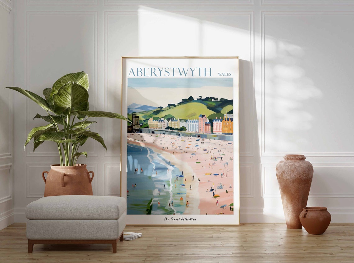 Aberystwyth Wales Beach Promenade Seaside Painting Travel Poster - Image 2
