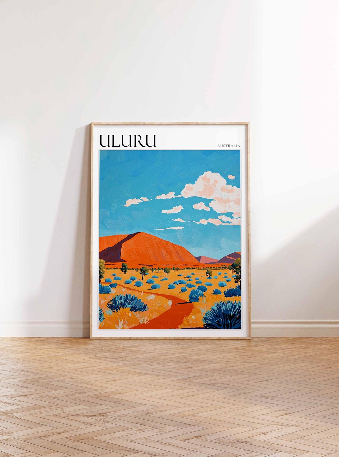 Uluru Australia Blue Spinifex Red Path Bold Modern Scenic Art Poster - Image 2
