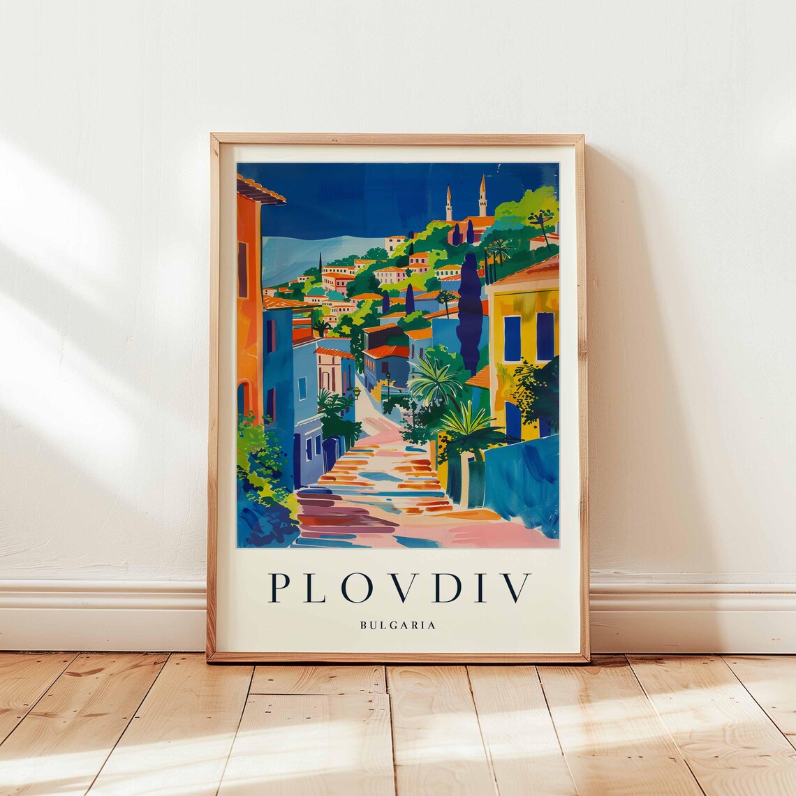 Plovdiv Bulgaria Evening Alley Old Town Blue Hour Painting Poster