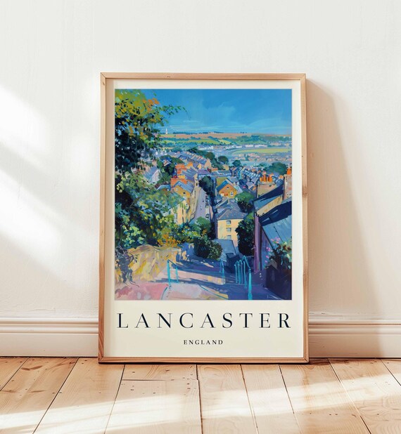 Lancaster England Rooftops Hill Street Painting Travel Poster