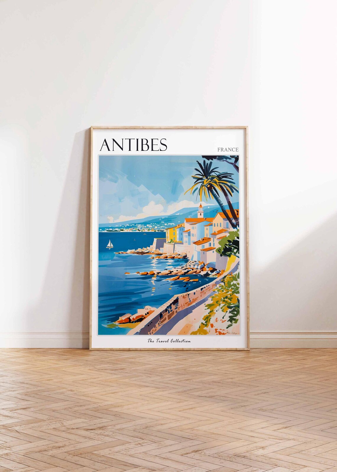 Antibes France Rocky Coast Sailboat Palm Painterly Travel Poster - Image 2