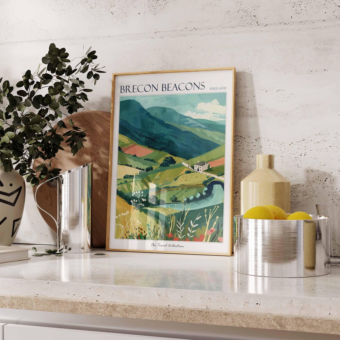 Brecon Beacons Green Valley River Farmhouse Watercolor Poster - Image 3