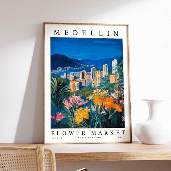 Medelln Flower Market Poster Print Colombian Floral Wall Art Decor Botanical Colombia Travel