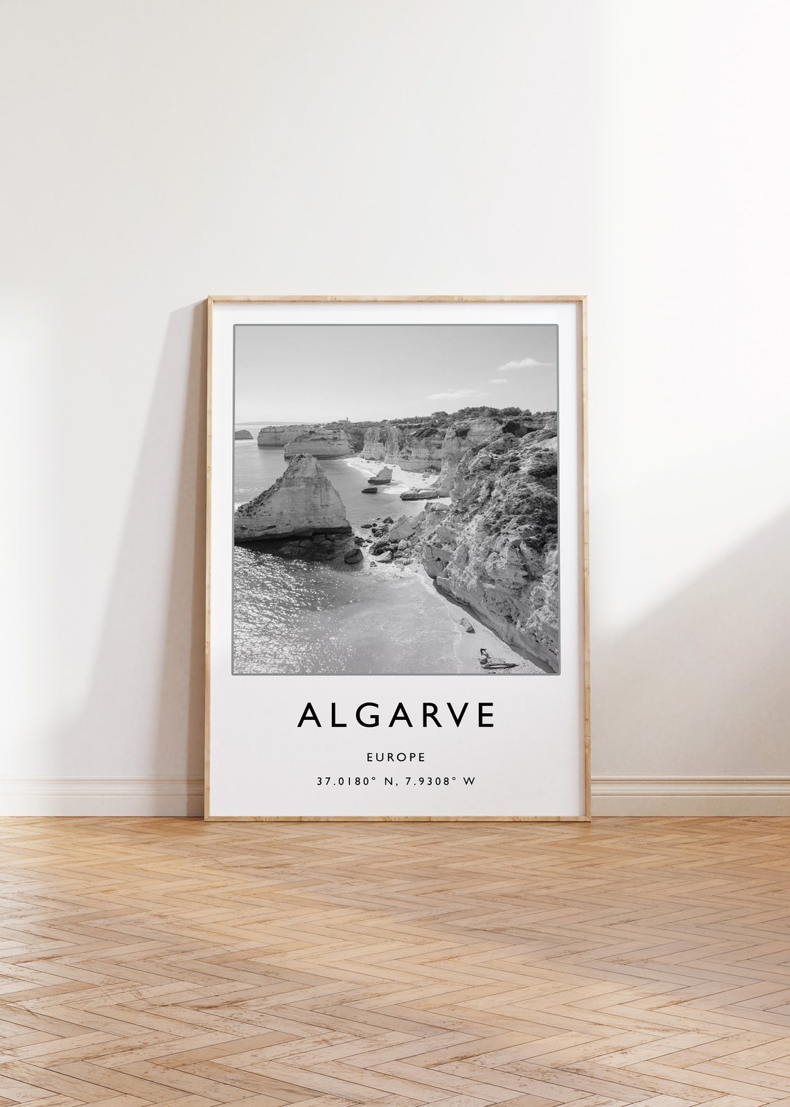 Algarve Portugal Black And White Limestone Cliffs Photo Poster - Image 2