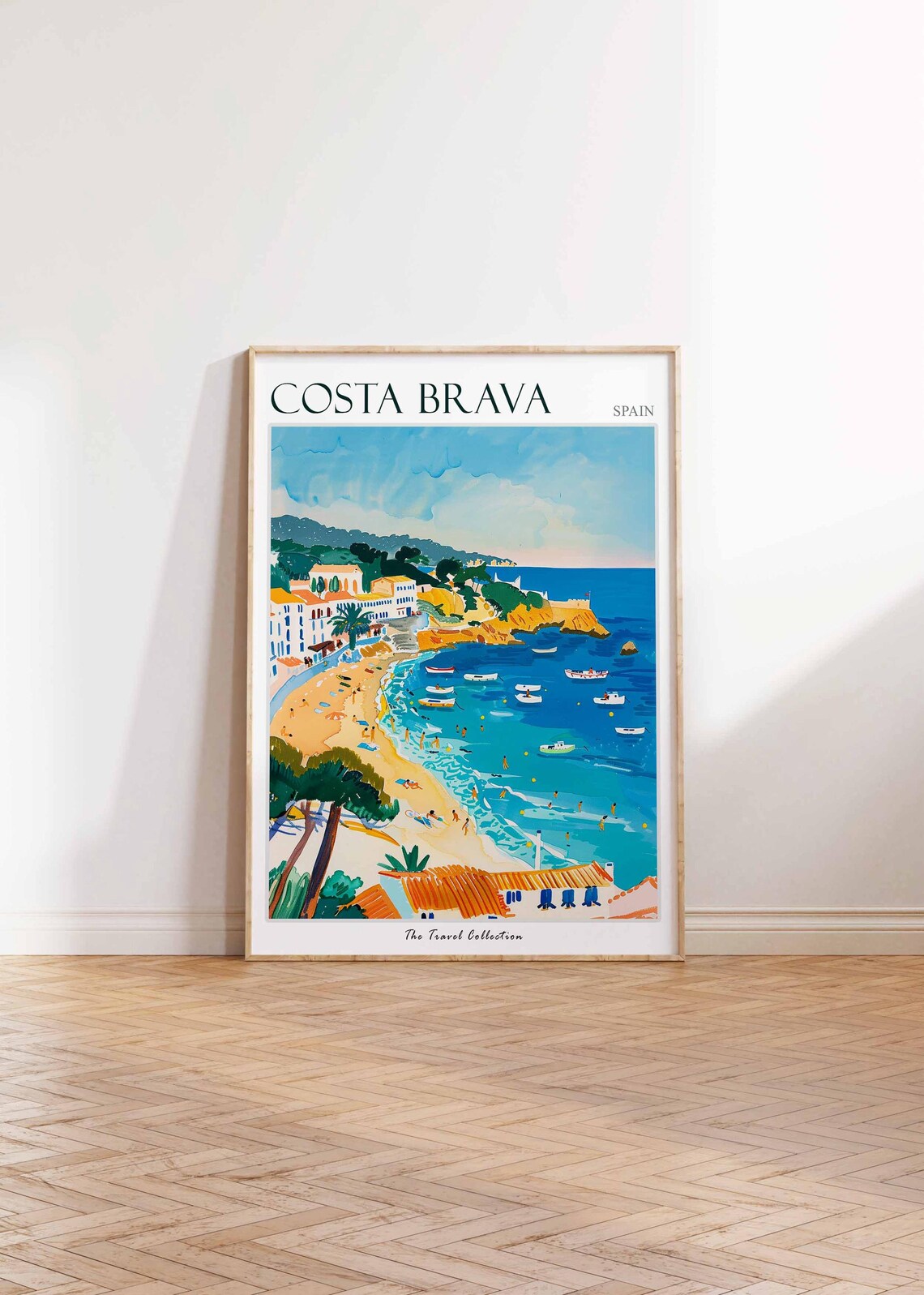 Costa Brava Beach Cove Swimmers Boats Turquoise Spain Travel Poster - Image 2