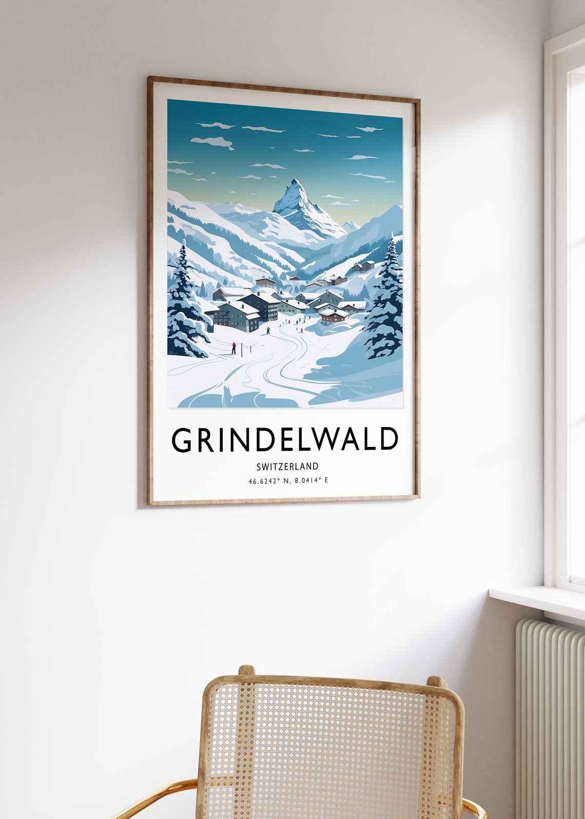 Grindelwald Switzerland Snowy Alpine Ski Village Travel Poster - Image 3