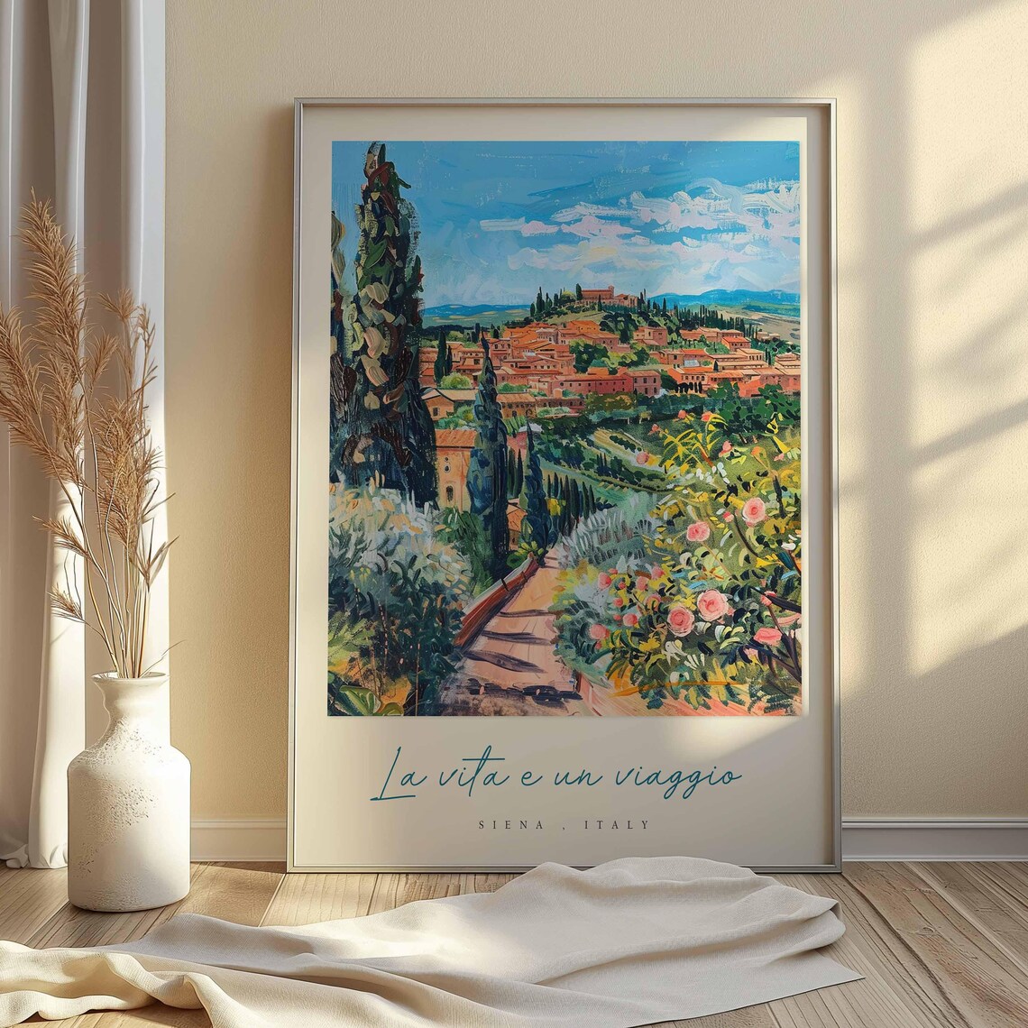 Siena Italy Rose Garden Path Leading To Hilltop Town Travel Poster - Image 2