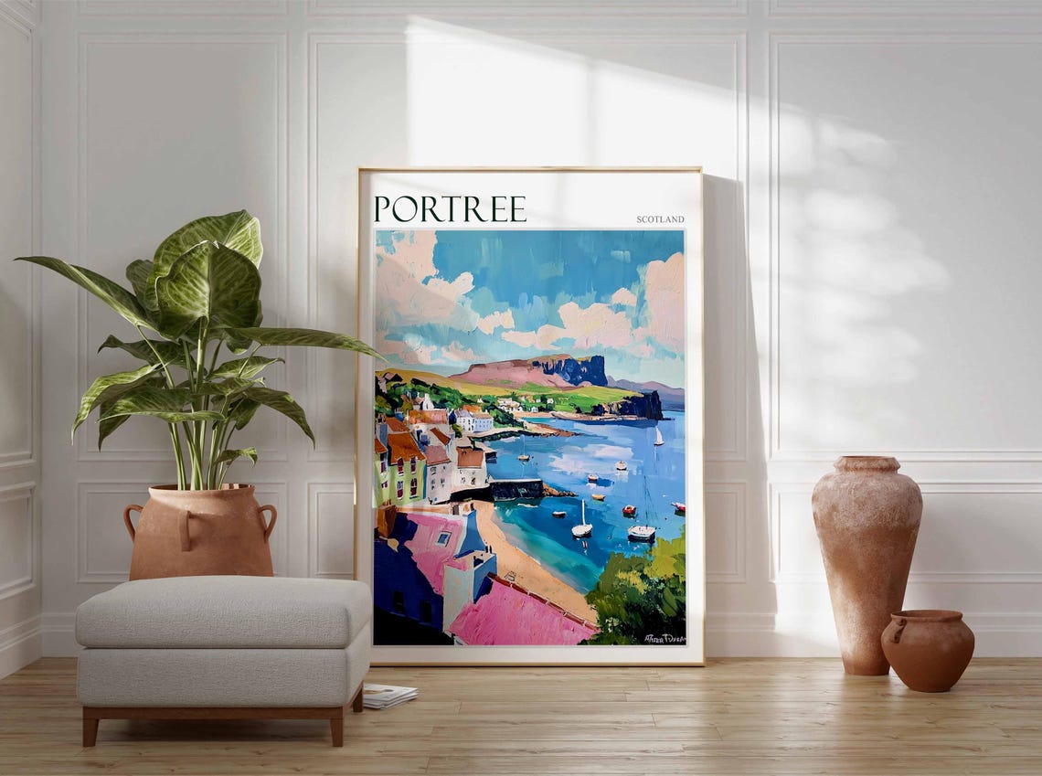 Portree Scotland Pink Rooftops Bay Cliffs Vintage Travel Poster - Image 4