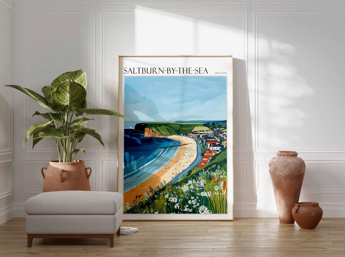 Saltburn-by-the-Sea England Cliffside Beach Wildflowers Travel Poster - Image 4