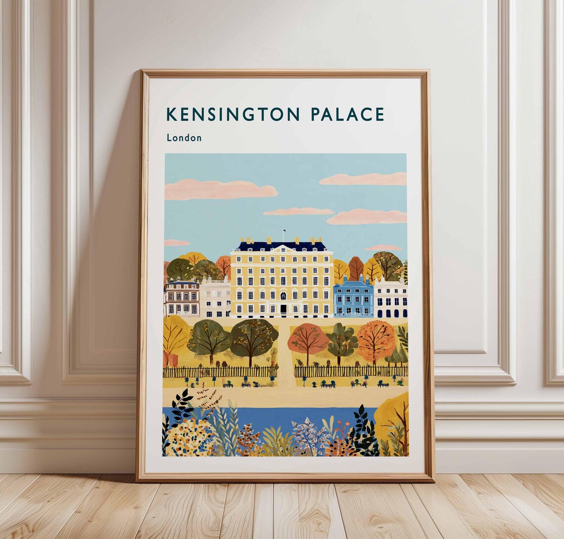 Kensington Palace London Autumn Trees City Facade Travel Art Poster