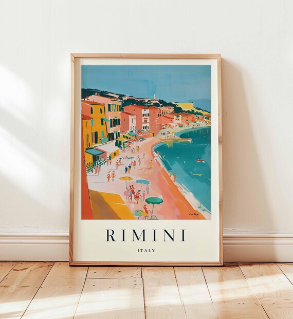 Rimini Italy Beach Umbrellas Colorful Travel Poster Adriatic Seaside Fun