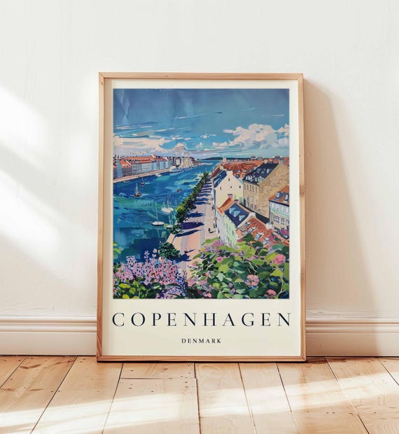Copenhagen Travel Poster Colorful Denmark City Art Print