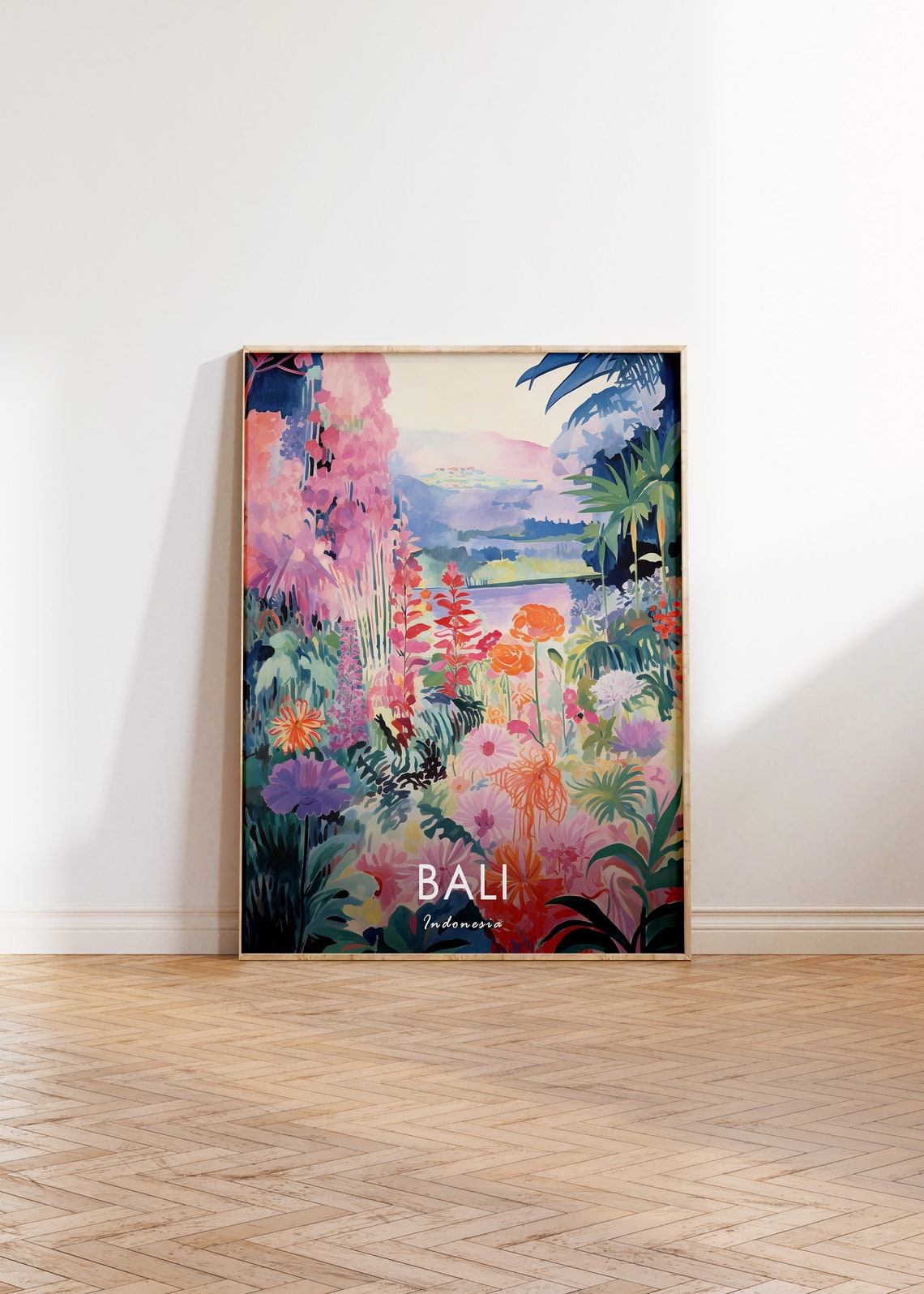 Bali Indonesia Tropical Jungle Floral Illustrated Travel Poster - Image 2