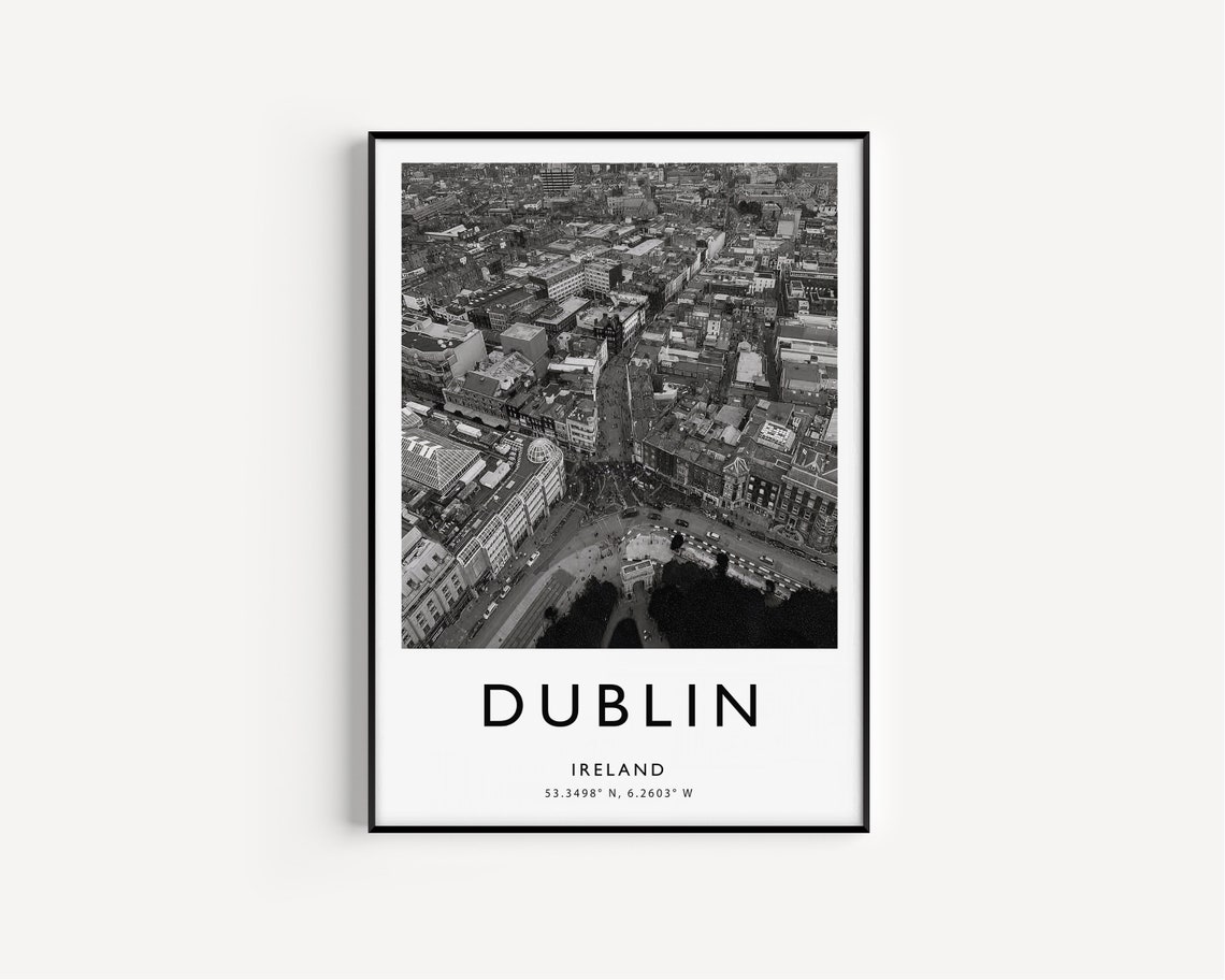Dublin Ireland Black and White Aerial City Centre Photo Poster - Image 2