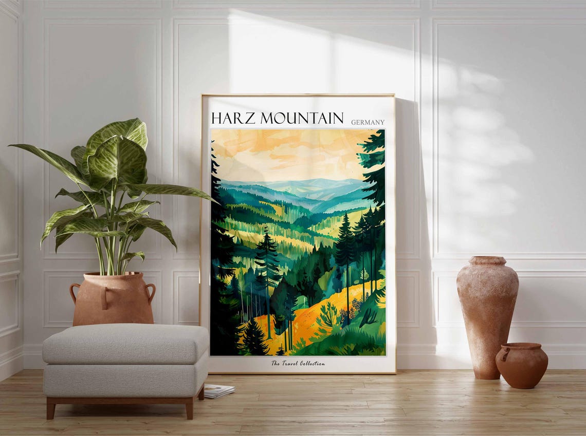 Harz Mountain Germany Forest Watercolor Landscape Travel Poster - Image 3