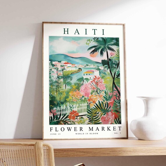 Haiti Flower Market Poster Print Haitian Floral Wall Art Decor Botanical Caribbean Travel