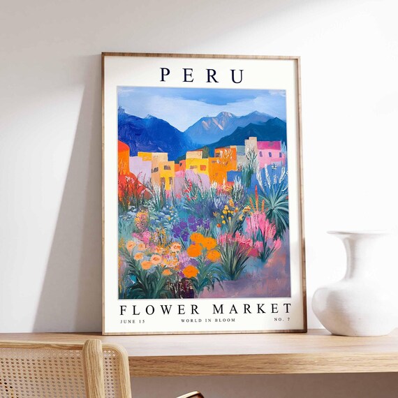 Peru Flower Market Poster Print Peruvian Floral Wall Art Decor Botanical South Americatravel