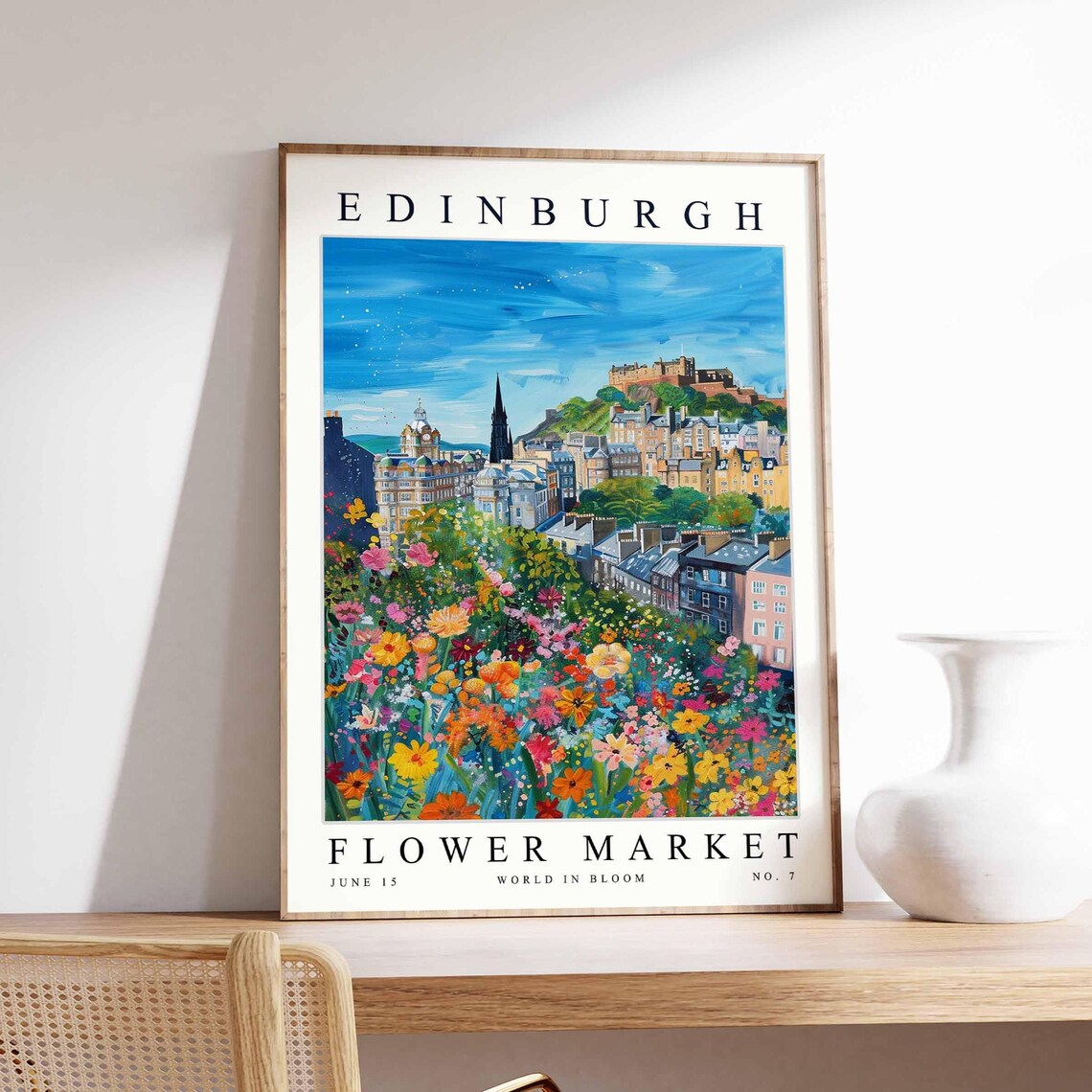 Edinburgh Flower Market Castle Town Rooftop Flower Garden Poster