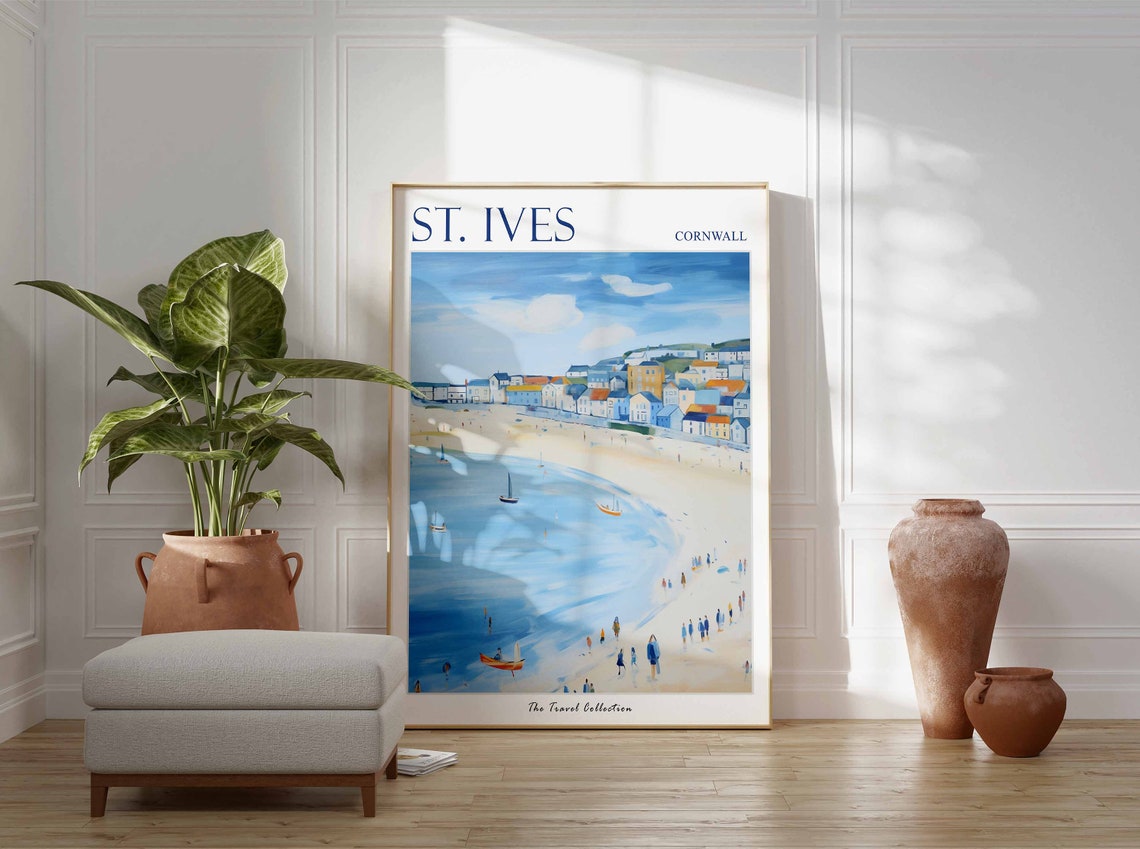 St. Ives Cornwall Harbor Boats Beach Cliff Town Travel Poster - Image 3