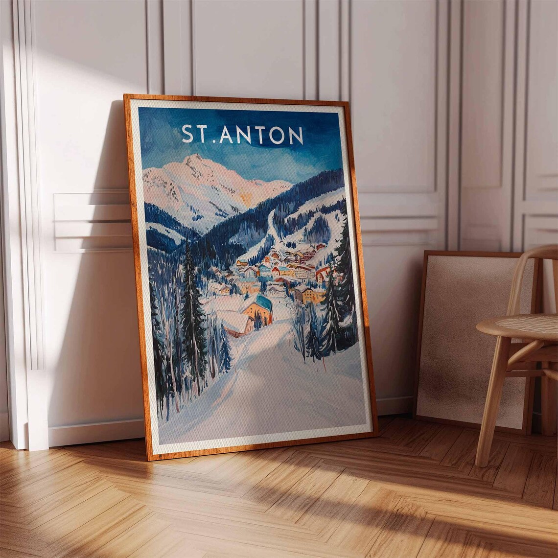 St. Anton Austria Watercolor Peak Over Warm Village Alpine Poster - Image 3
