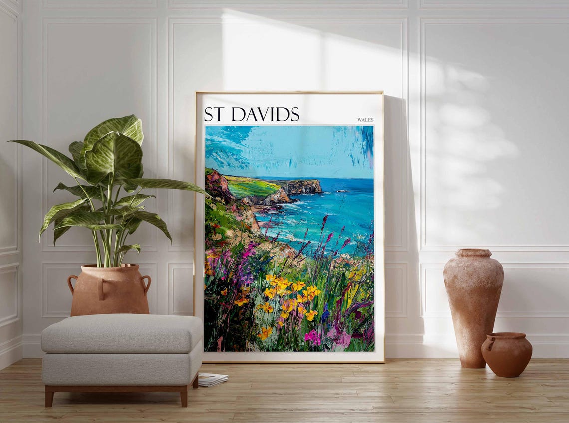 St Davids Poster Wales Poster Uk Travel Poster Coastal Wall Art Uk Home Decor St Davids Travel Print Wales Travel Print Wales Artwork - Image 2