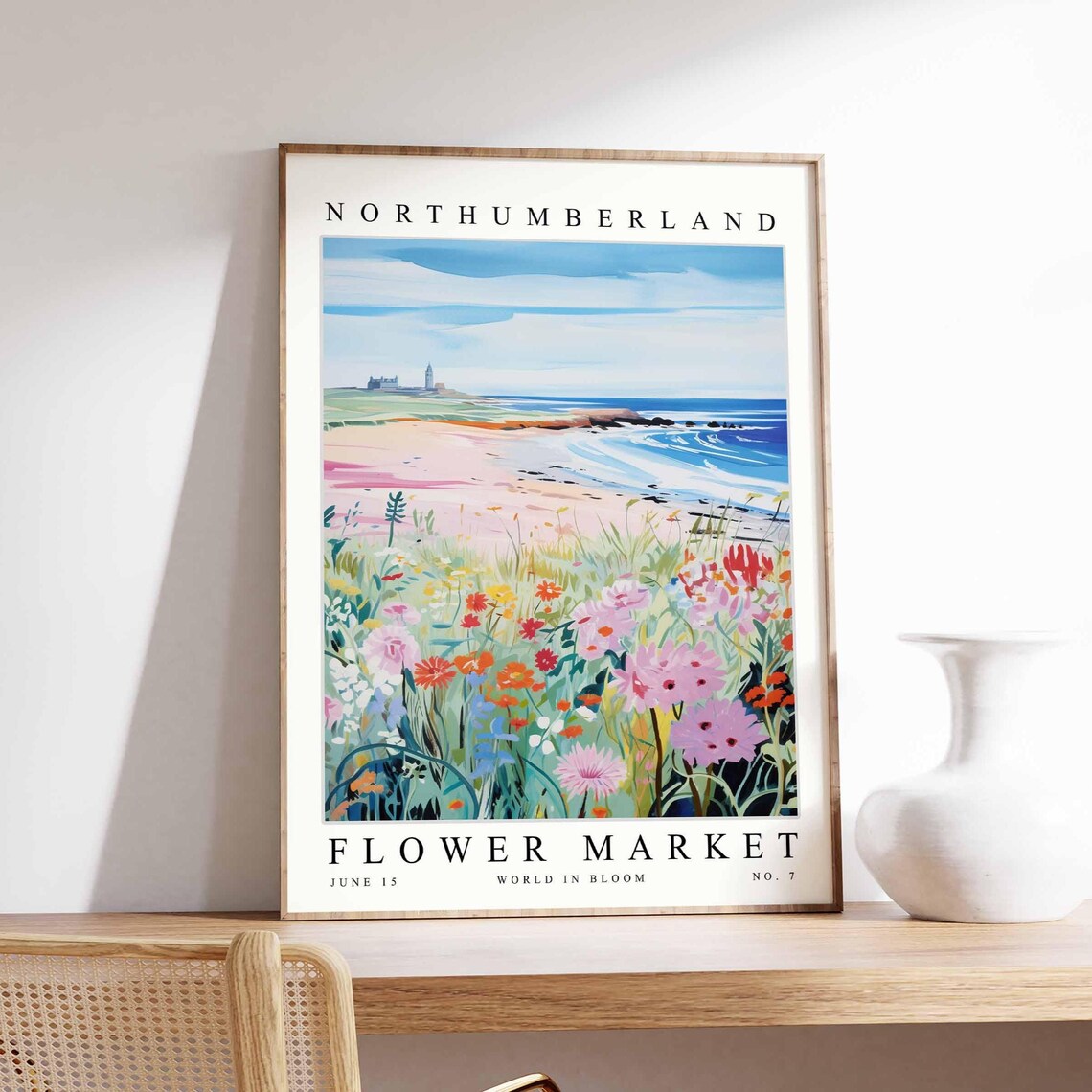Northumberland Flower Market Wide Beach Pink Meadow Art Poster