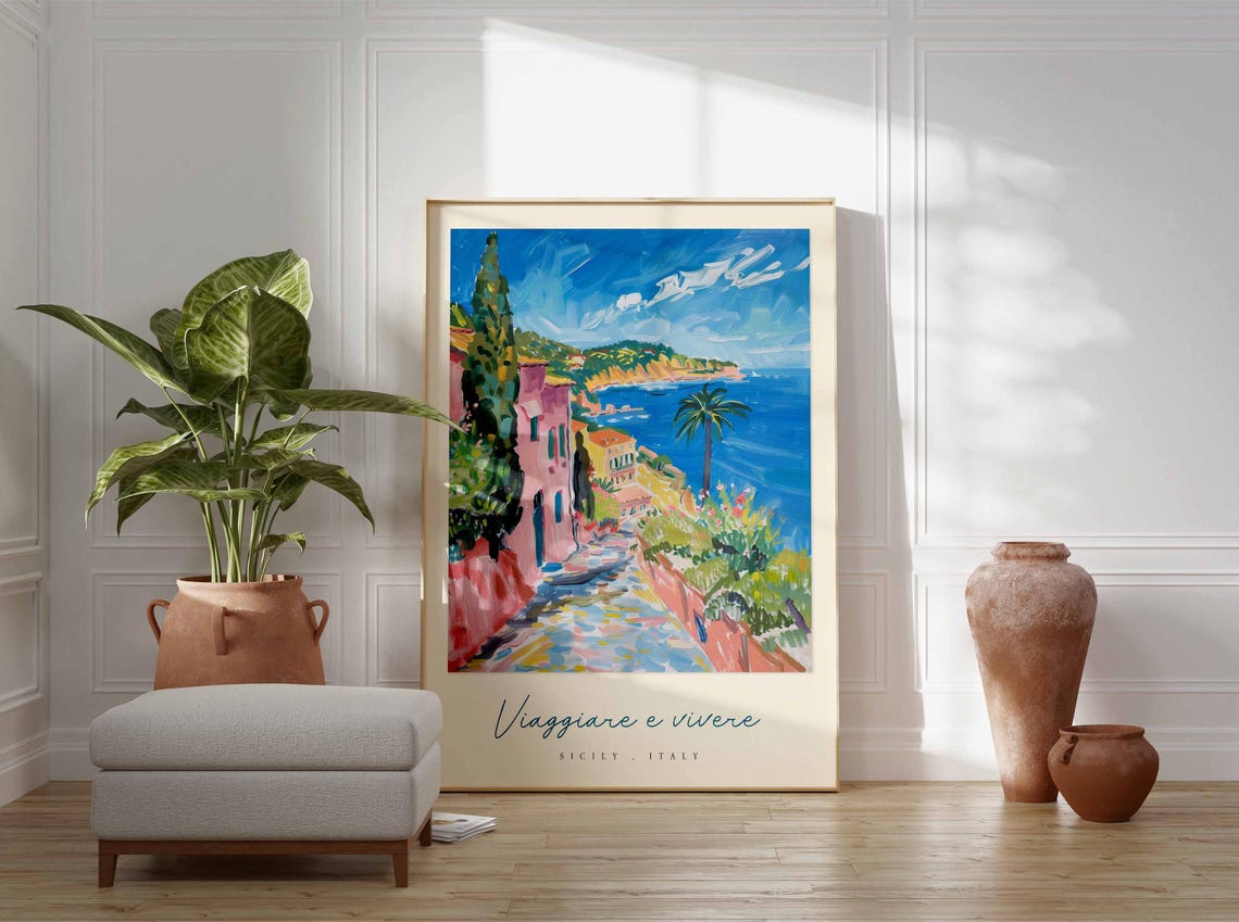 Sicily Poster Italian Travel Print Sicily Travel Art Sicily Wall Art Italy Art Italy Travel Decor Italian Travel Gift - Image 3