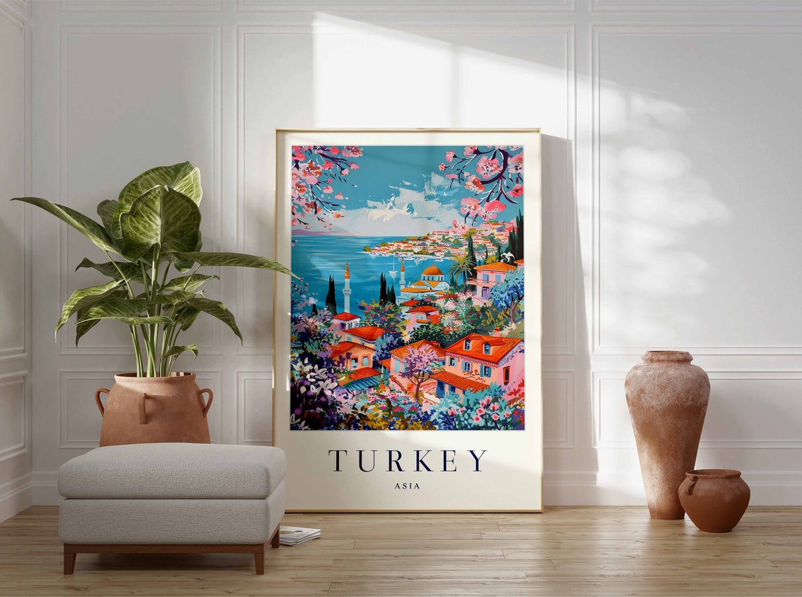 Turkey Spring Blossoms Coastal Town Mosques Turquoise Sea Poster - Image 3